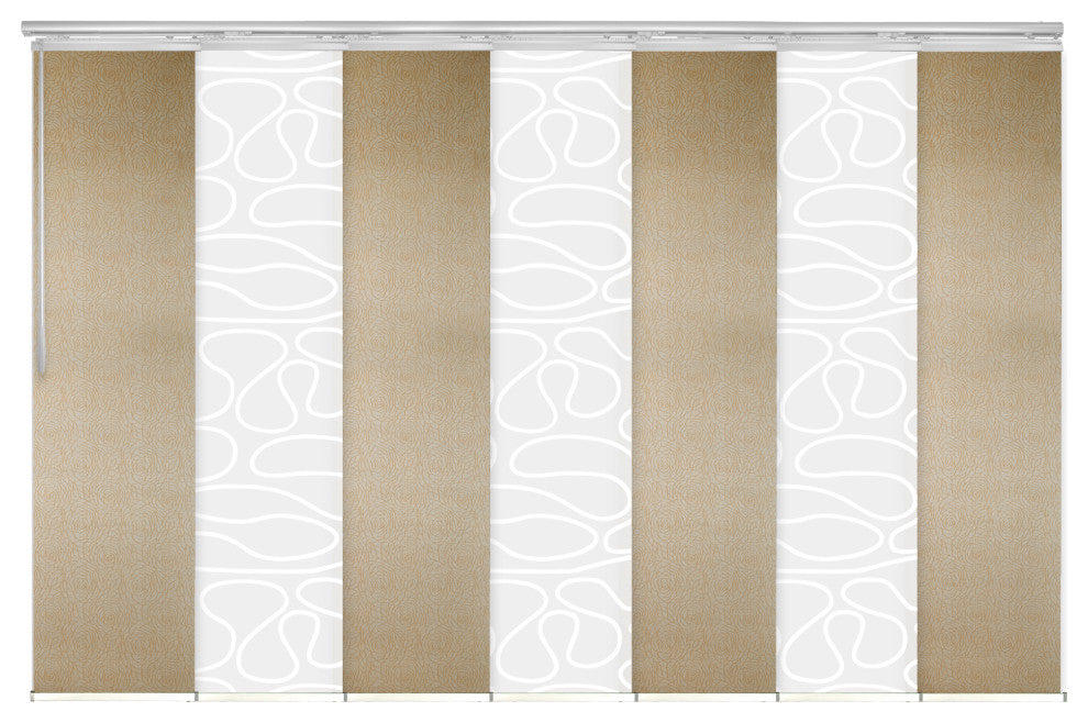 Calisto-Raisa 7-Panel Track Extendable Vertical Blinds 110-153"x94", Satin Nickel Track