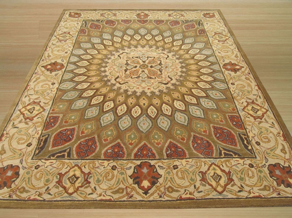 EORC Hand-tufted Wool Brown Traditional Oriental Gombad Rug, Rectangular 5'x8'