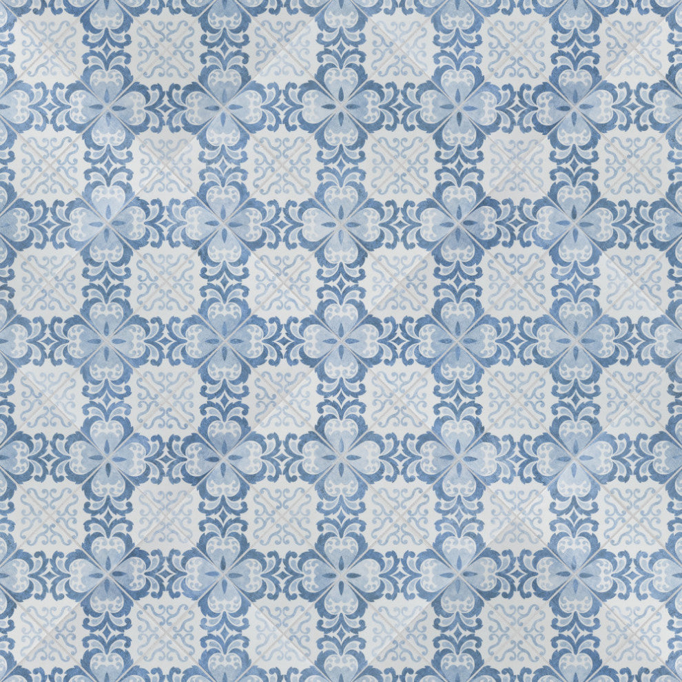 Harmonia Classic Ceramic Floor and Wall Tile, Floral Lattice Blue