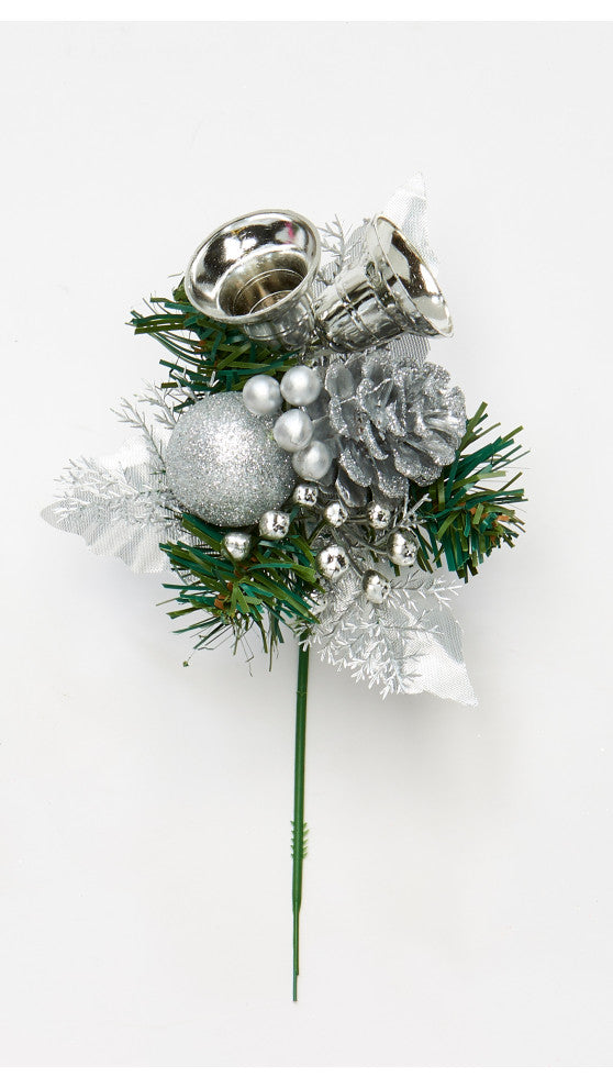 Christmas Holly Bell Pick, Silver  Set Of 12