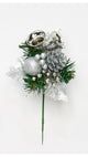 Christmas Holly Bell Pick, Silver  Set Of 12
