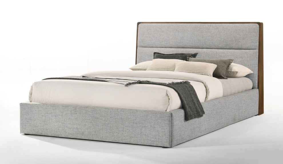 Modrest Dustin Modern Grey Fabric and Walnut Bedroom Set, Queen
