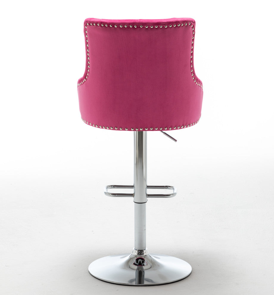 Upholstered 25"-33" Adjustable High Back Dining Stools Set of 2, Pink