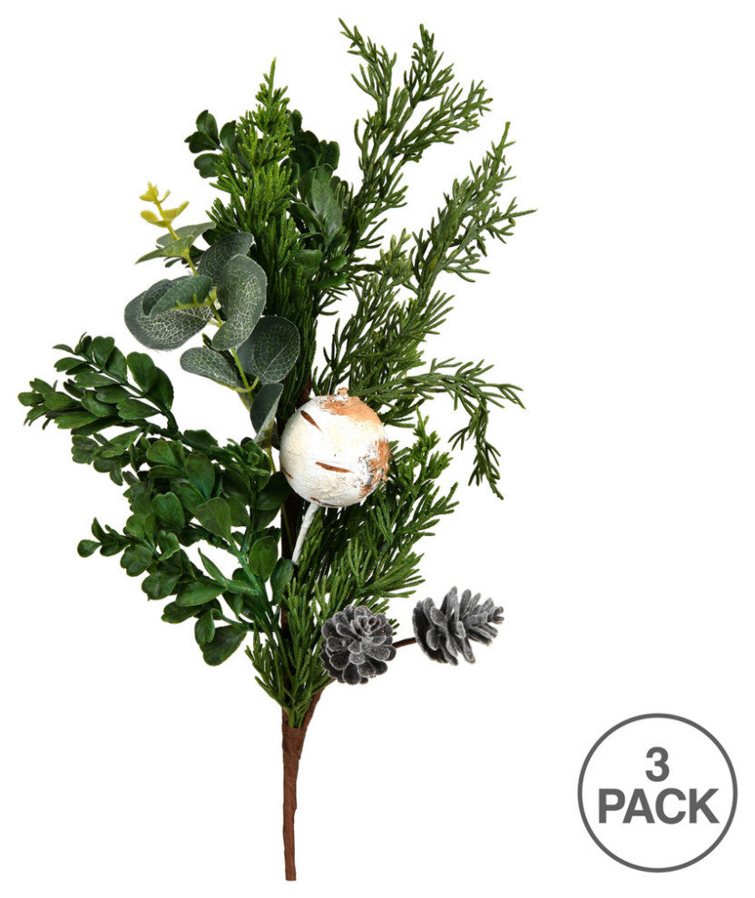 Vickerman Rl191917 17" Green Cypress Blend Artificial Christmas Pick, Pack of 3
