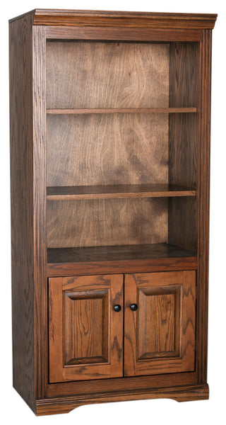 Oak Ridge 60" Open Bookcase With Doors, Persimmon Oak