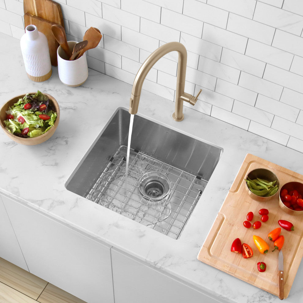 STYLISH 19"L x 18"W Undermount Kitchen Sink Single Bowl with Grid and Strainer