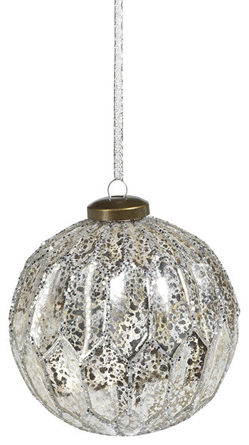 Antique Silver Glass Ball Ornaments, Set of 6, 4"