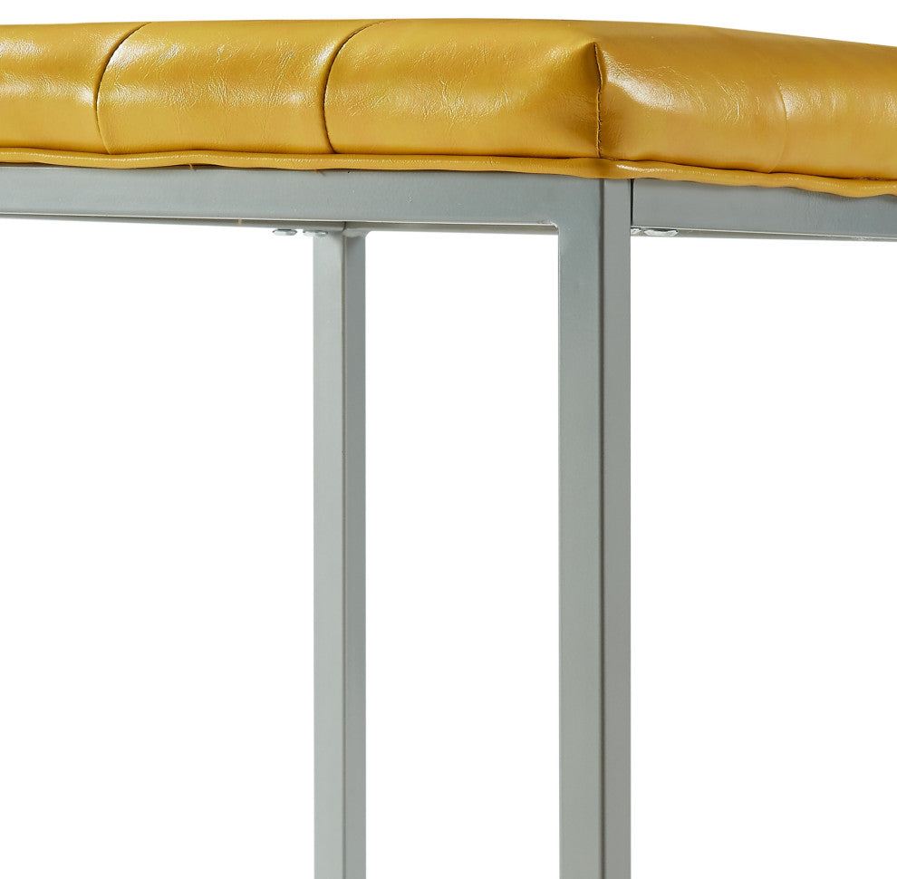 Teresa PU Leather Button Tufted Metal Frame Cube Ottoman, Yellow