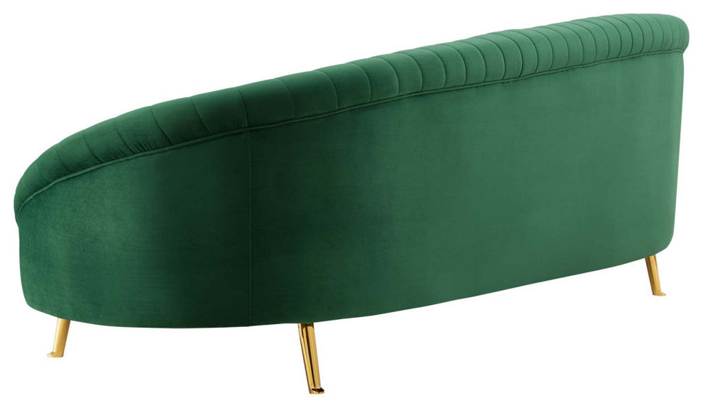 Tufted Sofa, Velvet, Green, Modern, Living Lounge Room Hotel Lobby Hospitality