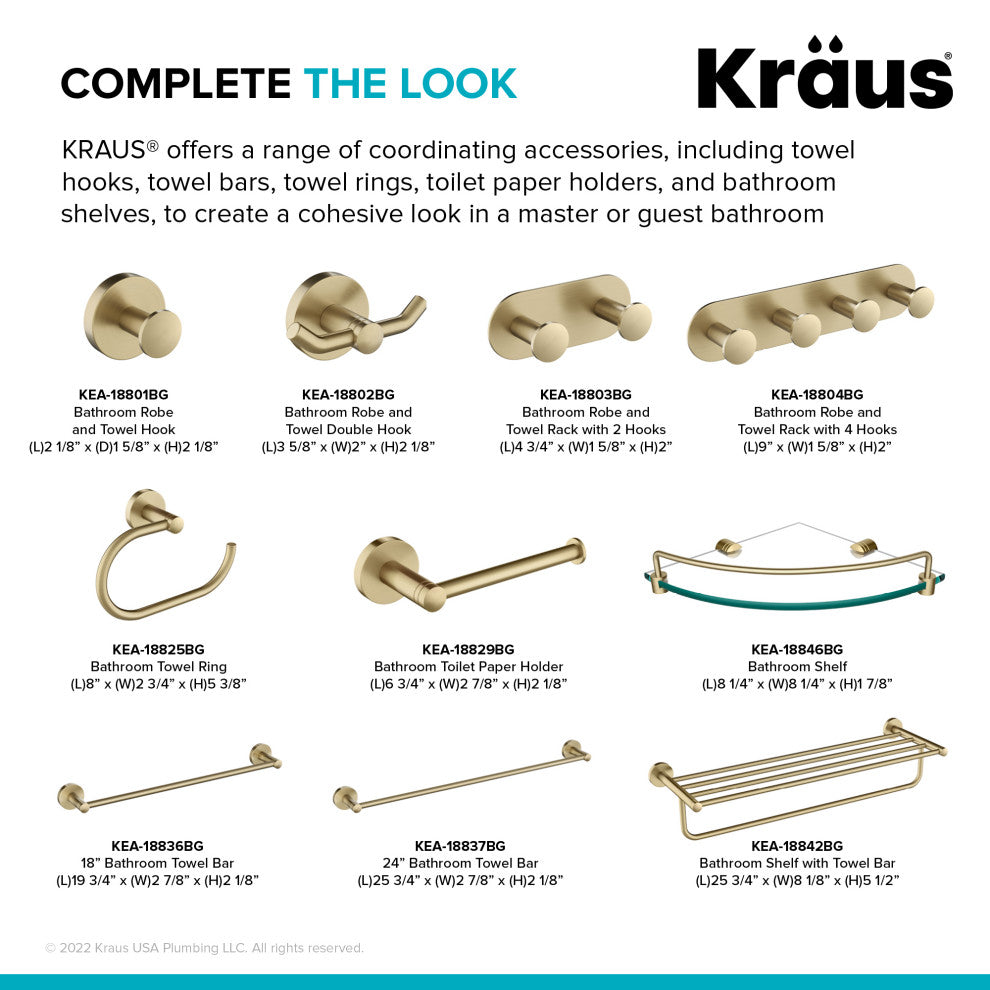 Elie Bathroom 24" Towel Bar, Brushed Gold