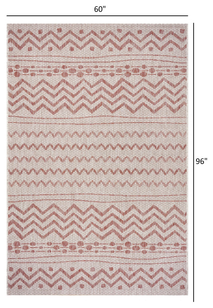 5" x 8" Red Zigzag Indoor Outdoor Area Rug