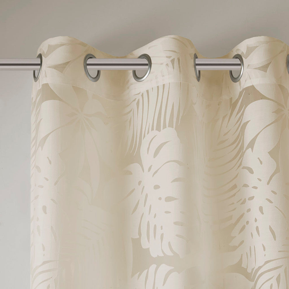 Madison Park Leilani Botanical Burnout Palm Leaf Sheer Window Panel, Natural, 50