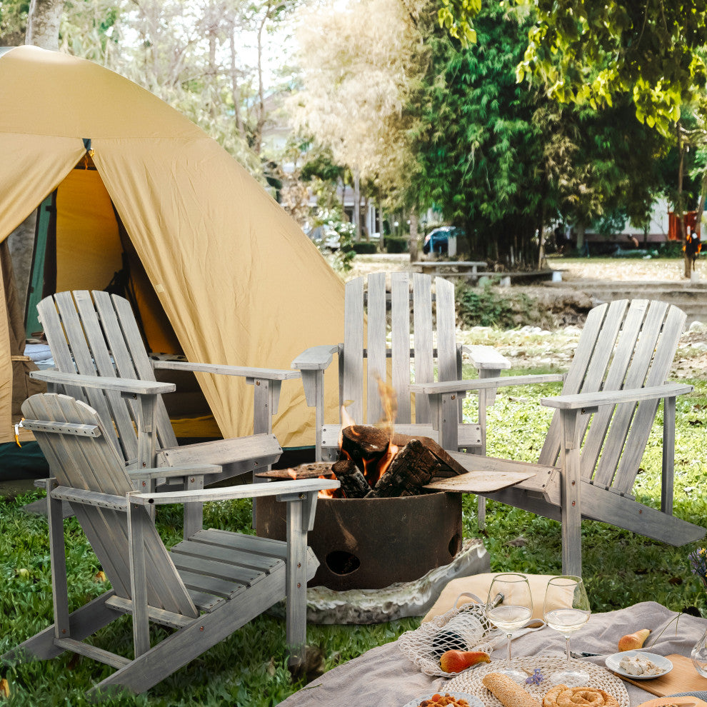 Westport Outdoor Patio Traditional Acacia Wood Adirondack Chair, Gray