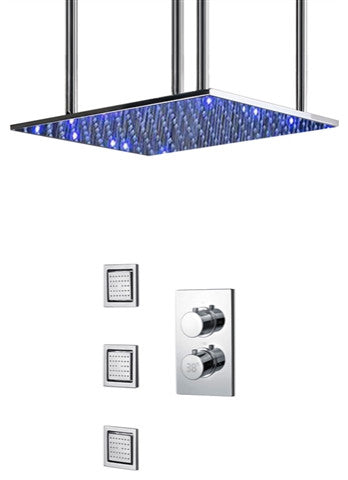 Bolsena 20" Digital LED Rainfall Shower System, 3 Jetted Body Sprays, Chrome