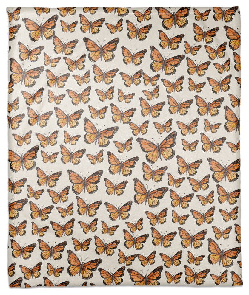 Watercolor Butterfly Flock 50x60 Coral Fleece Blanket