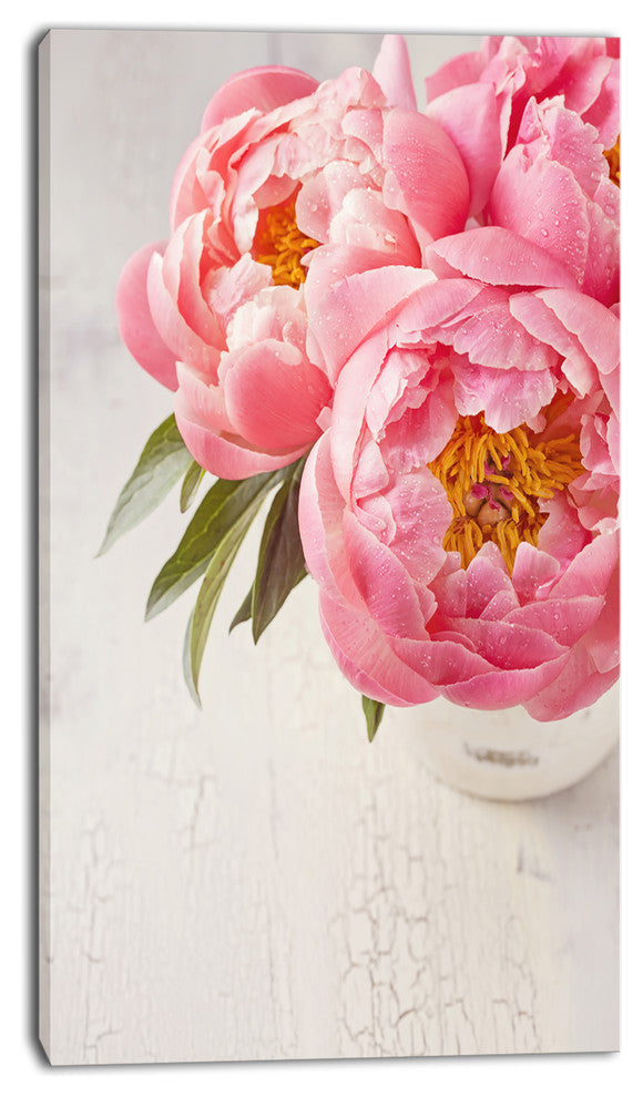 Peony Flowers in Vase Photography, Floral Canvas Art Print, 16"x32"