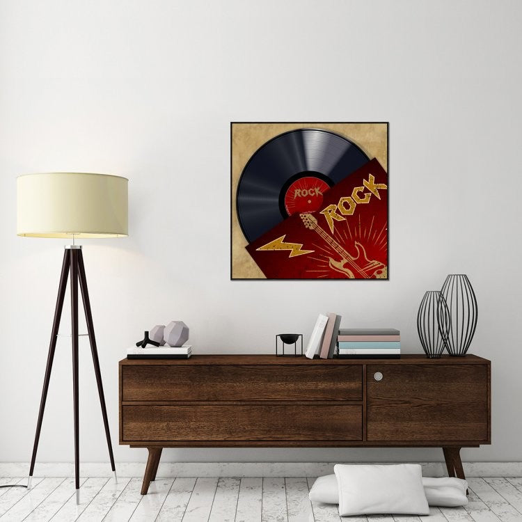 "Vinyl Club, Rock" Framed Canvas Giclee by Steven Hill, 37x37"