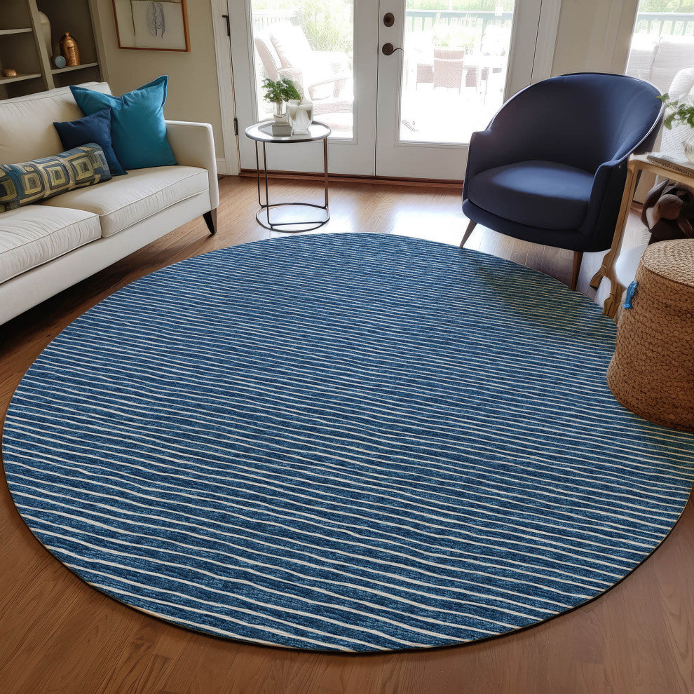 Indoor/Outdoor Laidley LA1 Navy Machine Washable 10' x 10' Rug