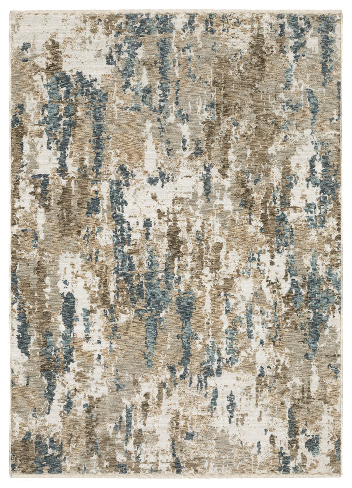 Easely Modern Abstract Elements Beige/ Teal Area Rug, 5'3" x 7'6"