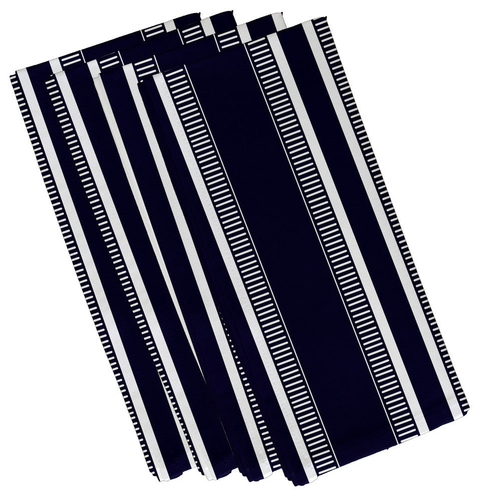 19x19", Dashing Stripe Stripe Print Napkin, Navy Blue, Set of 4