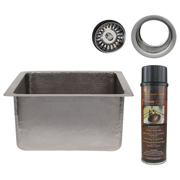 16" Gourmet Rectangular Hammered Copper Bar/Prep Sink, Nickel