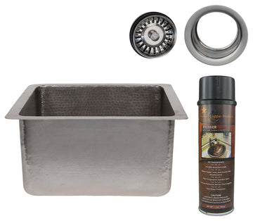 16" Gourmet Rectangular Hammered Copper Bar/Prep Sink, Nickel