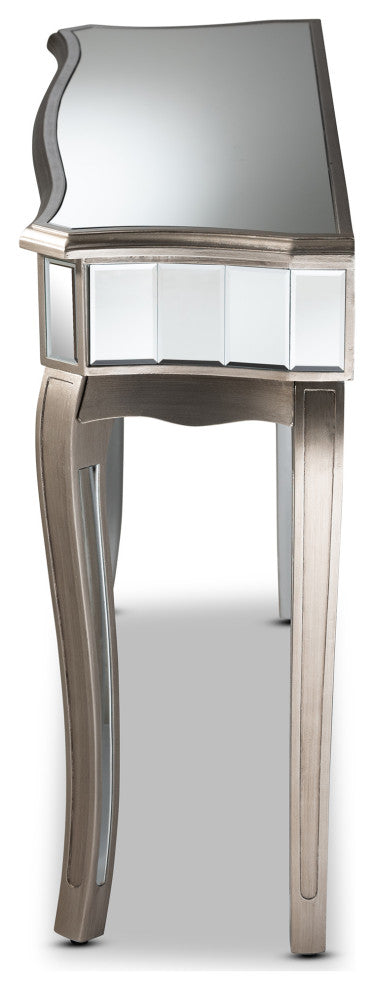 Elgin Contemporary Brushed Silver Finished Wood and Mirrored Glass Console Table