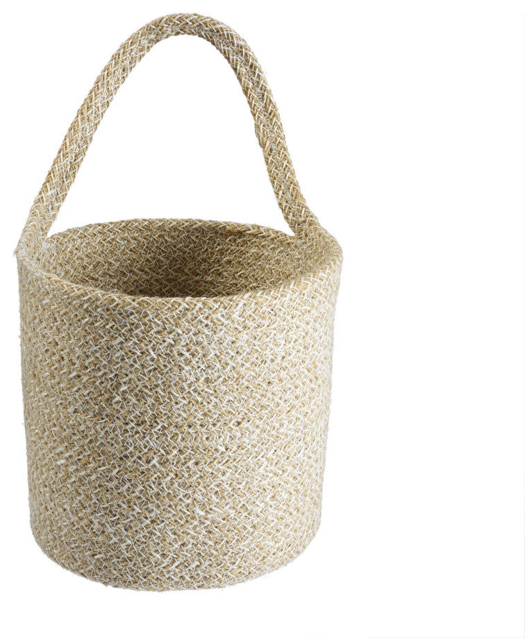 Melia Woven Jute Hanging Basket with Handle 6.3 x 7 x 6.5in., Sand