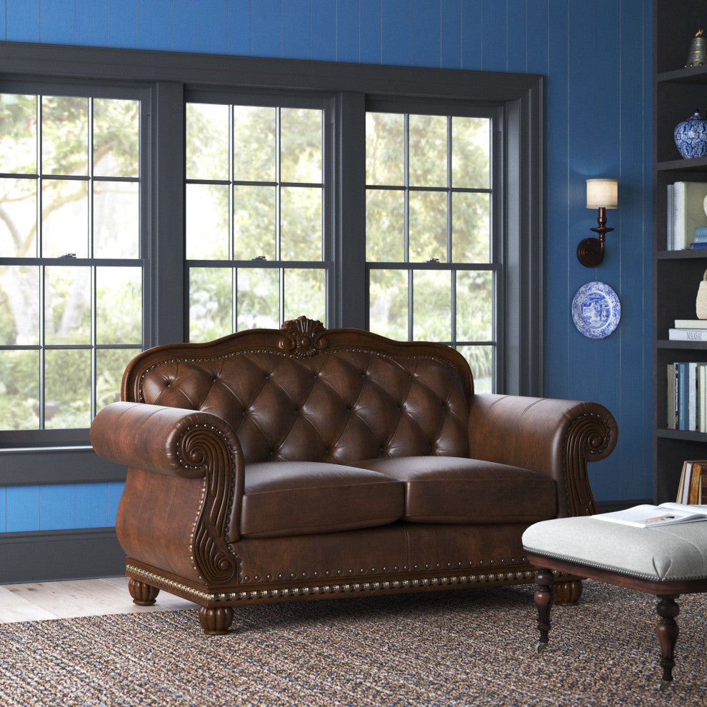 Anondale Loveseat, Espresso Top Grain Leather Match