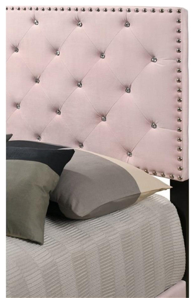 Glory Furniture Suffolk Velvet Upholstered Twin Bed in Pink