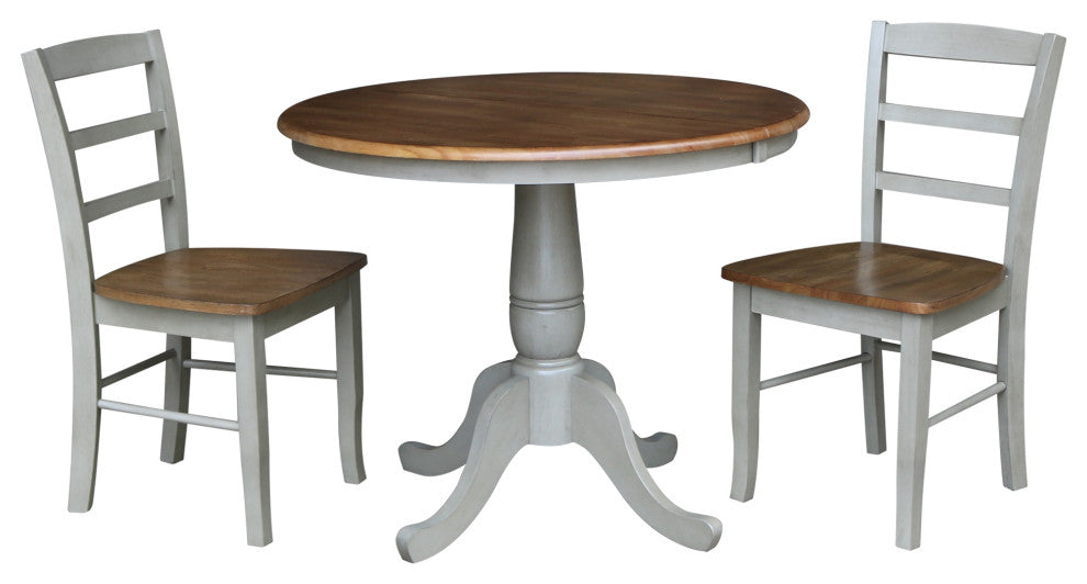 36" Round Extension Dining Table with 2 Madrid Ladderback Chairs