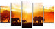 Elephants Walking At Sunset, African Canvas Art Print, 60"x32", 5 Panels