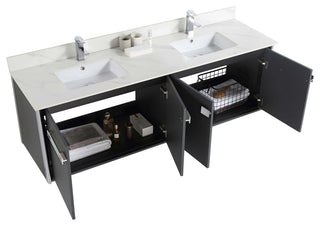 Oakville Wall Mount Bathroom Vanity, Onix Grey, 72", Chrome Hardware