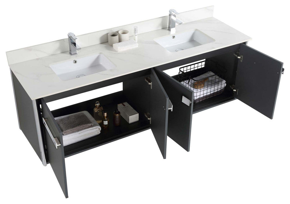 Oakville Wall Mount Bathroom Vanity, Onix Grey, 72", Chrome Hardware