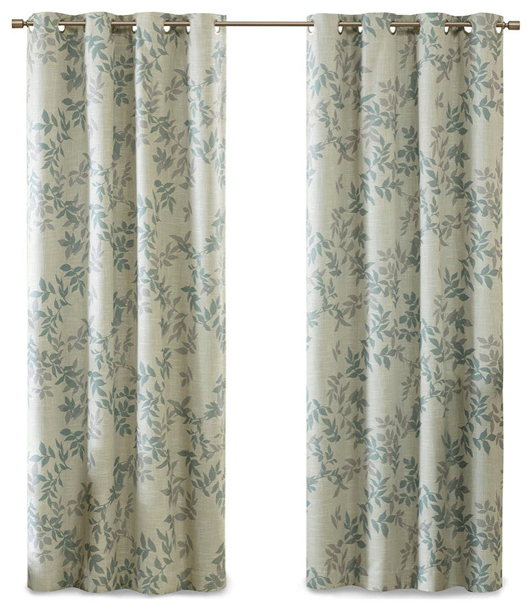 SunSmart Julie Printed Botanical Blackout Curtain Panel, Aqua