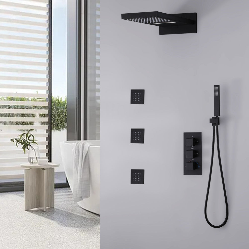Luxury Complete Shower System With Rough-In Valve, Matte Black