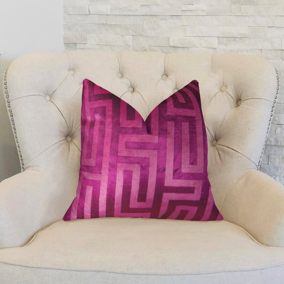 Velvet Maze Runner Fuchsia Handmade Luxury Pillow, 20"x36" King