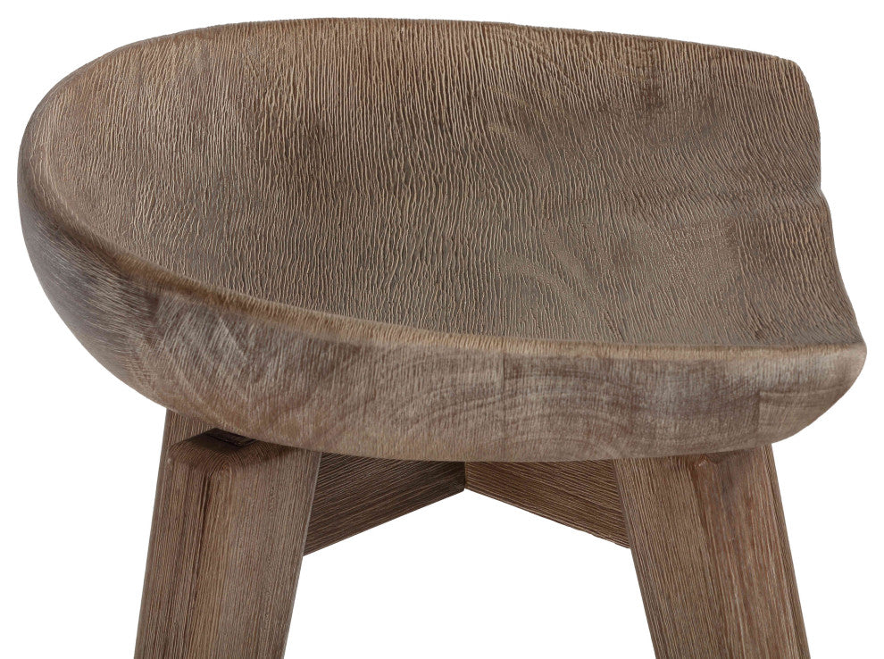 Tiwi Backless Swivel Counterstool, Solid Wood, 24" Gray Whitewash