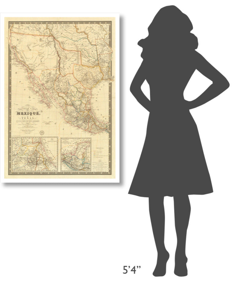 "Nouvelle Carte du Mexique, du Texas, 1840" Print by Adrien-Hubert Bruï¿½, 30"x42"