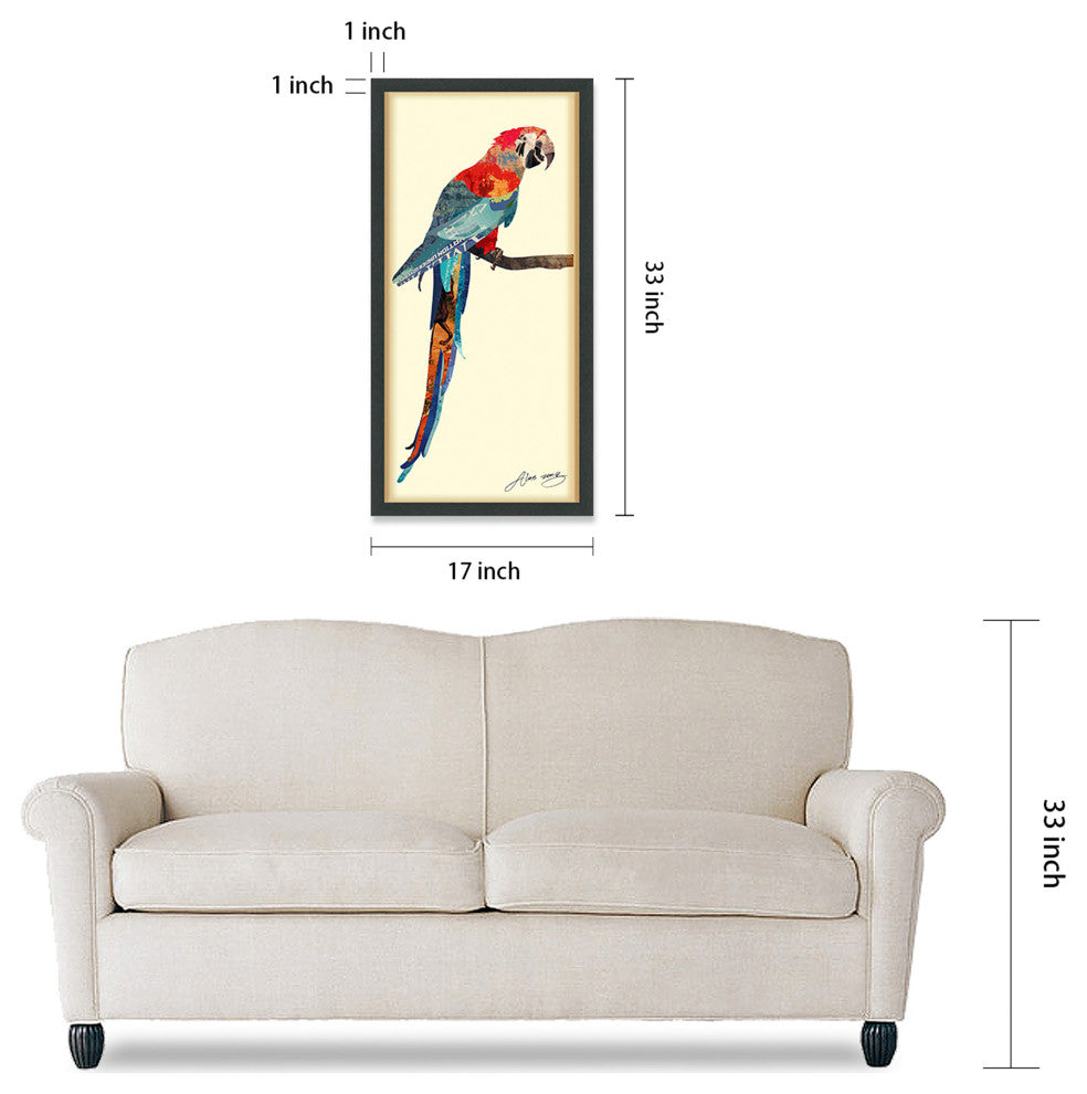 Tropical Parrot Dimensional Collage Wall Art Under Glass