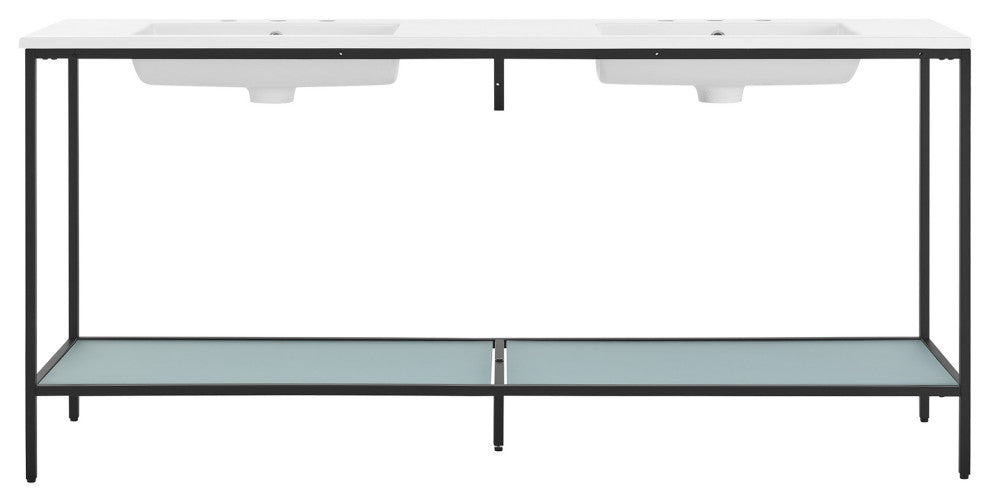 Pierre 72 Double, Freestanding, Open Shelf, Black Metal Frame Bathroom Vanity