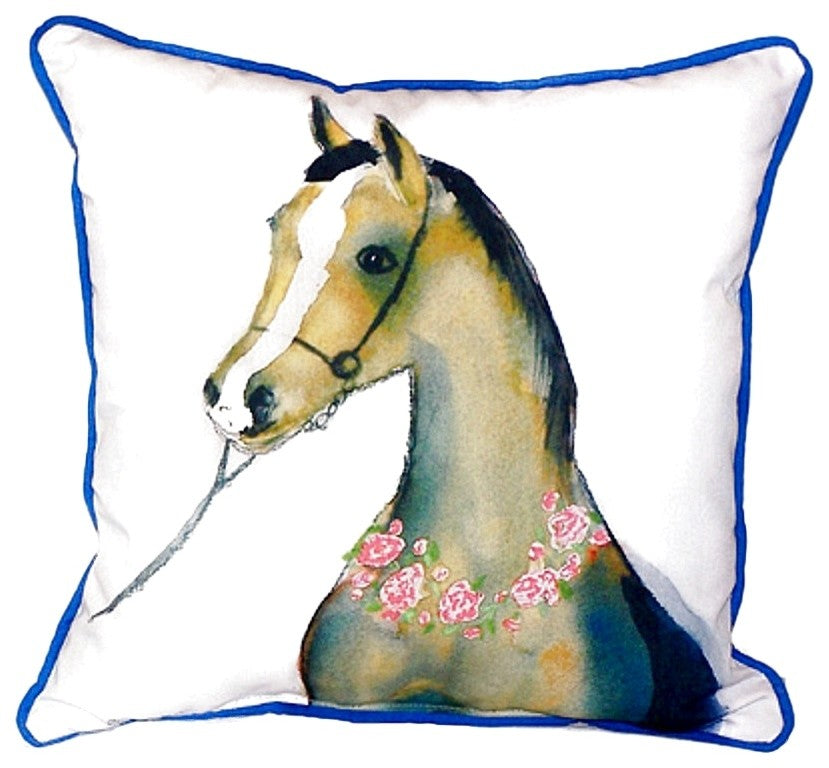 Betsy Drake Horse & Garland Small Indoor/Outdoor Pillow 12x12