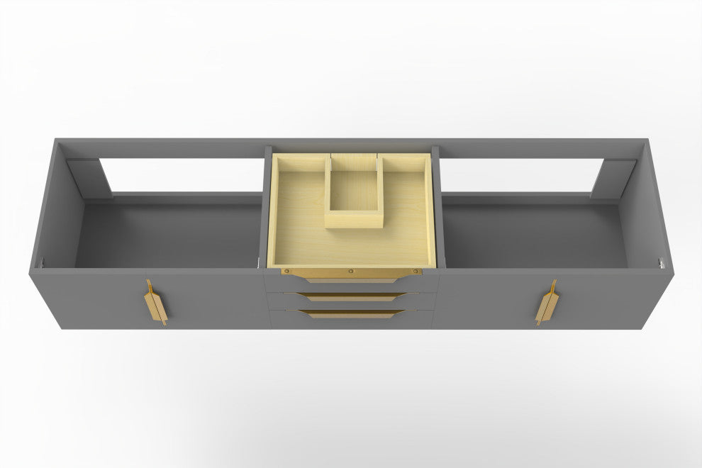 CastelloUSA Alpine 72" Wall Mounted Vanity, Base Only, Gray, Gold Handles