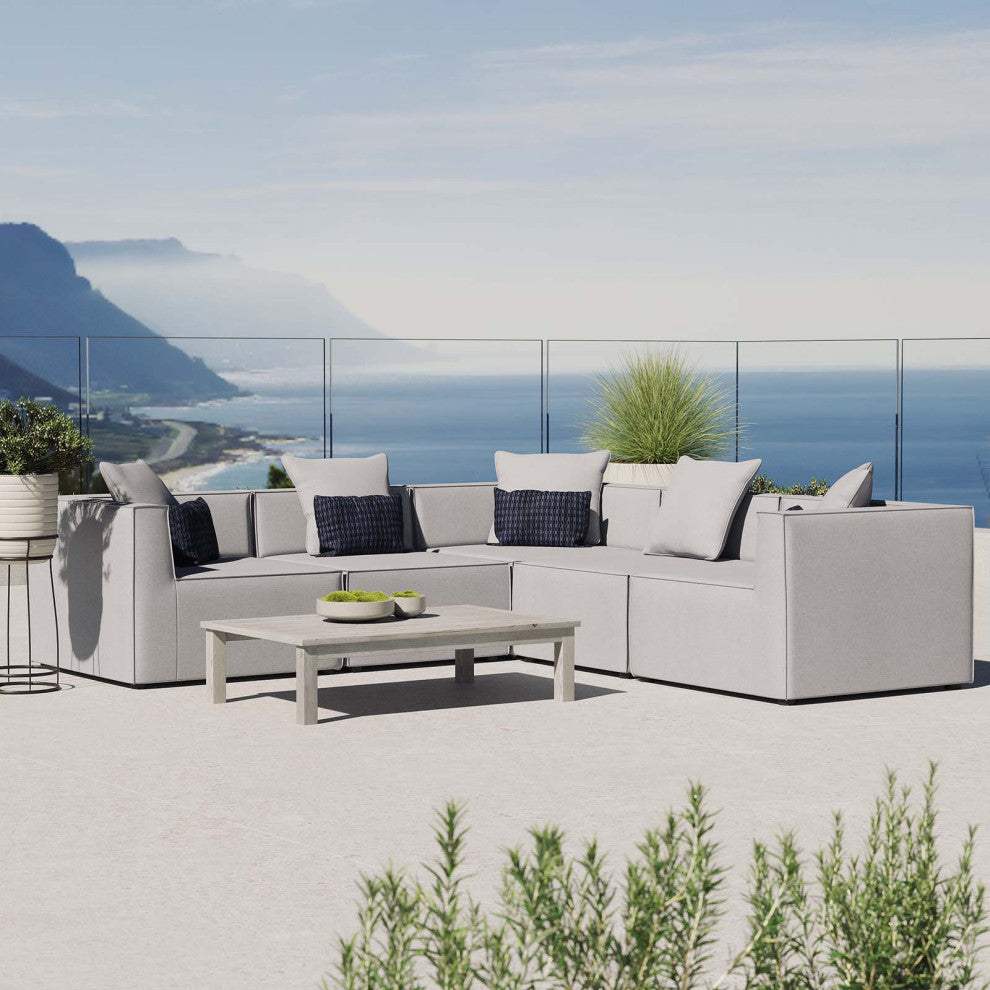 Lounge Sectional Sofa Set, Fabric, Gray, Modern, Outdoor Patio Cafe Bistro