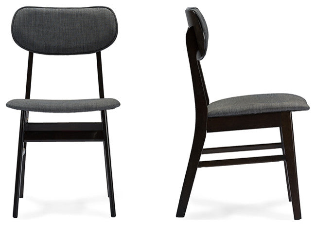 Debbie Mid-Century Dark Brown Wood Gray Fabric Dining Chair, Set of 2