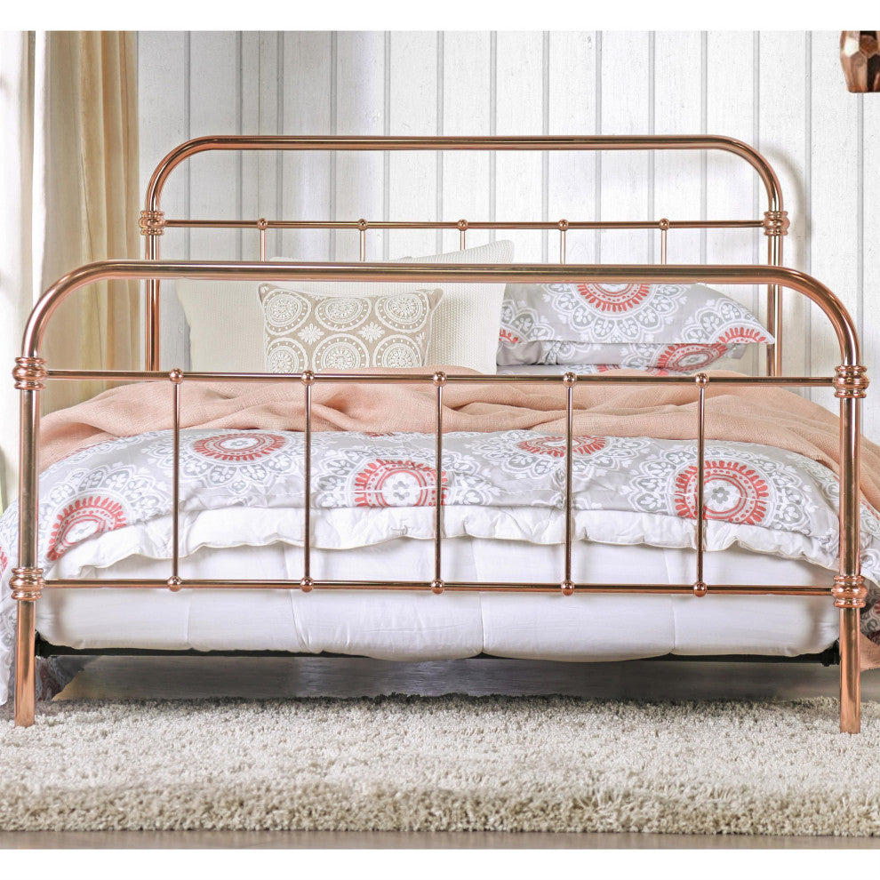 Furniture of America Gracie Contemporary Metal California King Bed in Rose Gold