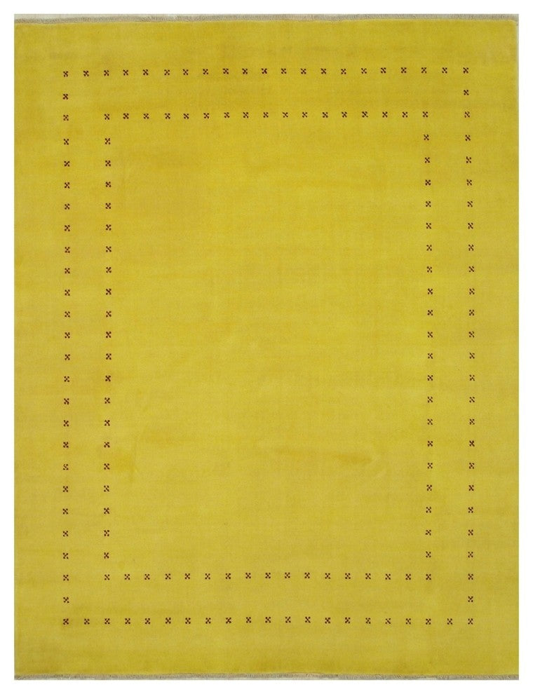 EORC Handmade Wool Yellow Traditional Solid Lori Baft Rug, Rectangular 6'x9'