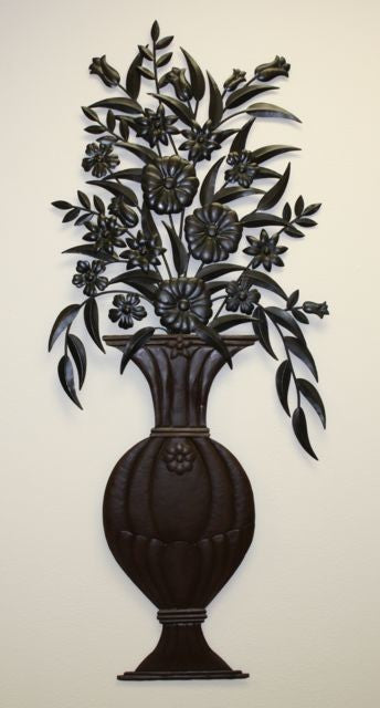 Oversize Floral Urn Vase Botanical Wall Plaque, 59" Metal Large Art