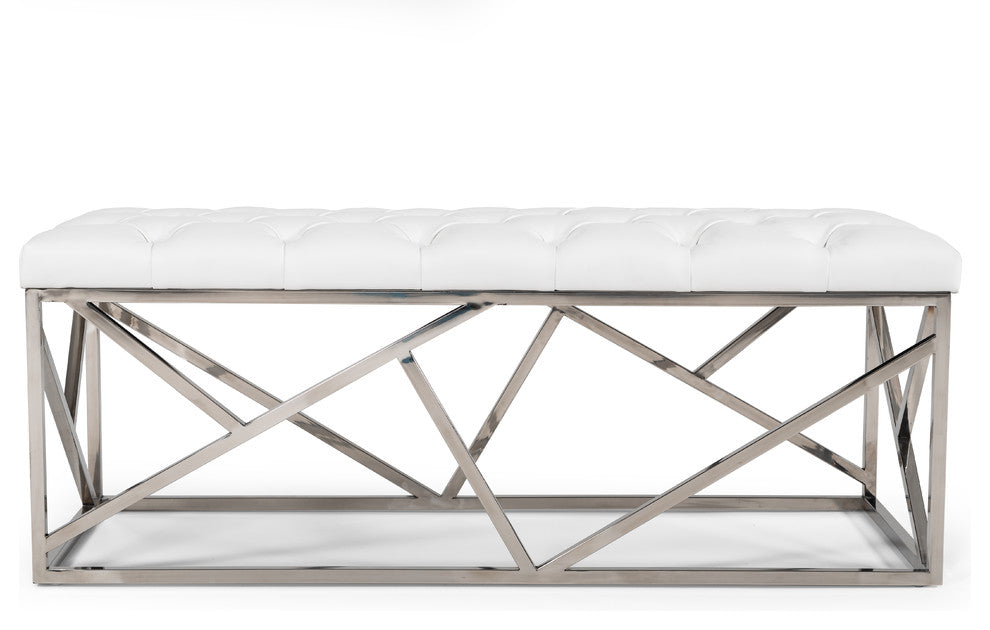 Modrest Lindsey Modern White Leatherette and Stainless Steel Bench