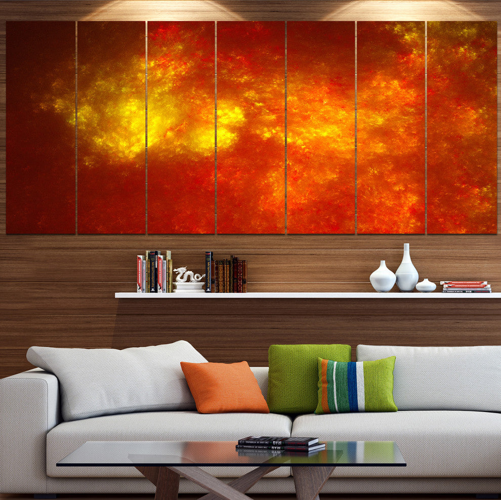 Orange Starry Fractal Sky, Abstract Canvas Art Print, 83"x32", 7 Panels